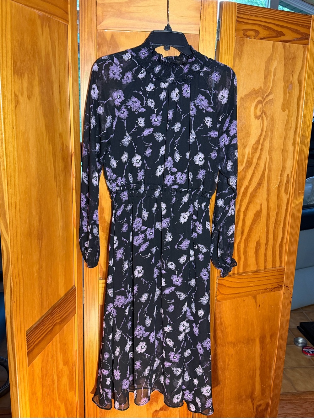 Aqua Black Floral Midi Dress w/Lavender Blossoms|S|Fairy,Whimsigoth, Sheer